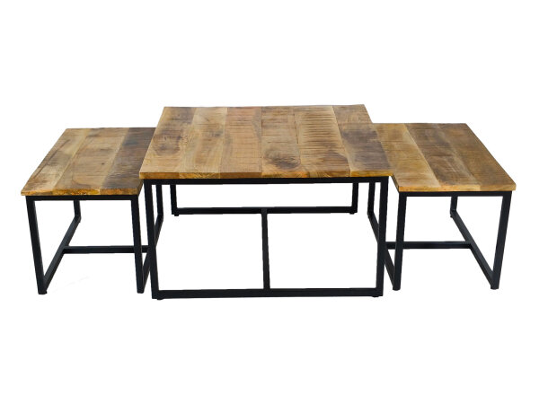 Couchtisch 3er Set Beistelltisch Satztisch Ontario Metall Gestell massiv
