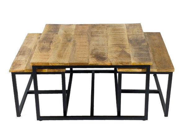 Couchtisch 3er Set Beistelltisch Satztisch Ontario Metall Gestell massiv