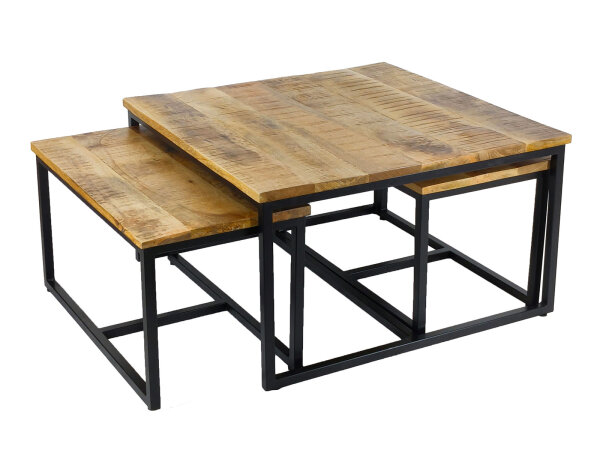Couchtisch 3er Set Beistelltisch Satztisch Ontario Metall Gestell massiv