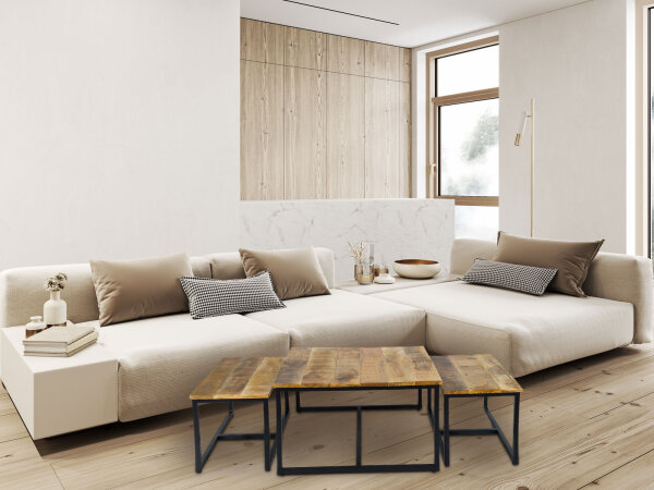 Couchtisch 3er Set Beistelltisch Satztisch Ontario Metall Gestell massiv