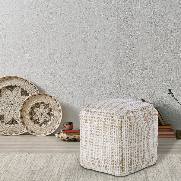 Sitzpouf Jute Sitzhocker rund Deko Hocker natur Sitzpouf Fußhocker