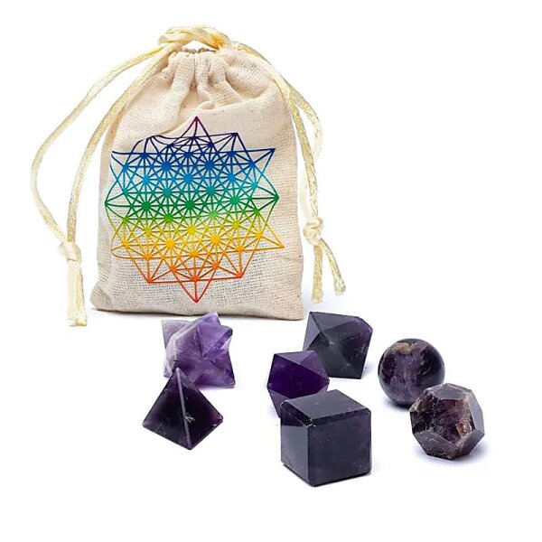Amethyst Heilige Geometrie 7-teiliges Set -- ±6,7x9cm