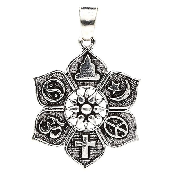 Anhänger Lotus mit religiösen Symbolen -- 2.8 cm