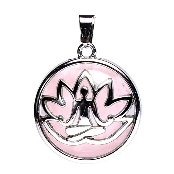 Anhänger Meditation Lotus mit Rosenquarz -- 3cm