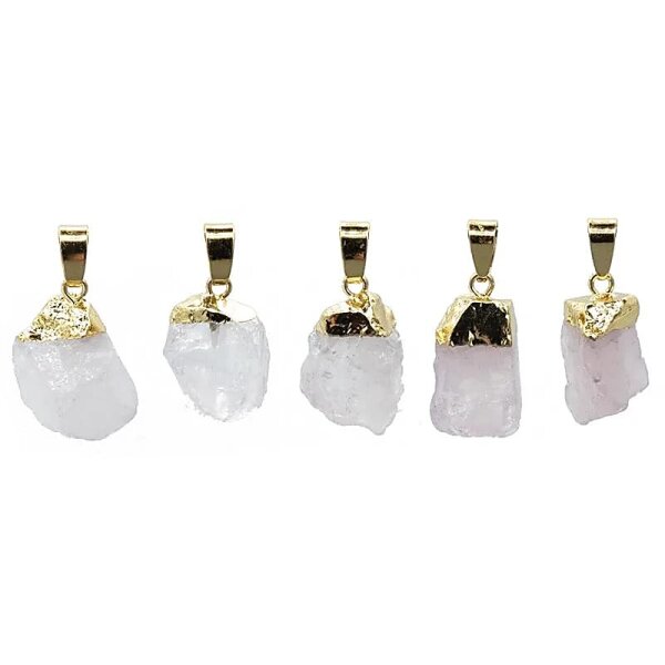 Anhänger Rosenquarz roh goldfarbig -- ±2 cm