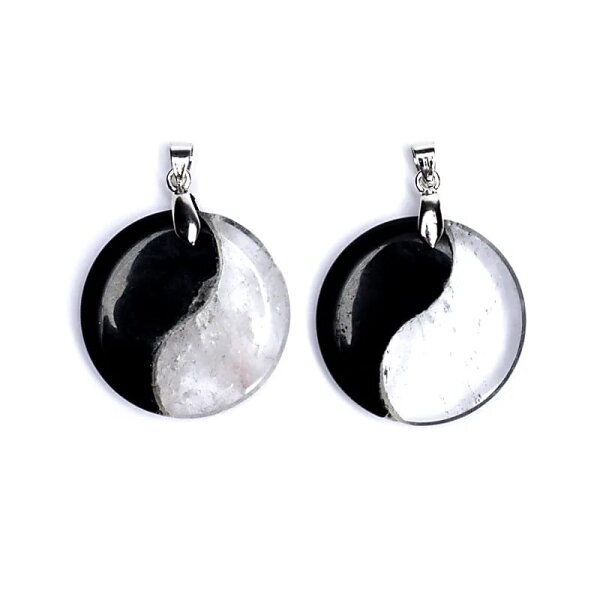 Anhänger Yin Yang Obsidian Bergkristall -- 3 cm