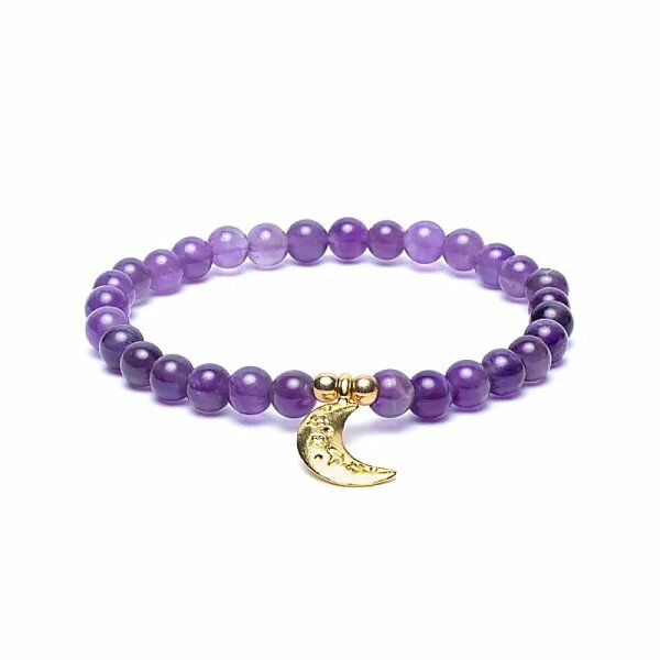 Armband Amethyst elastisch mit Mondanhänger -- 6mm