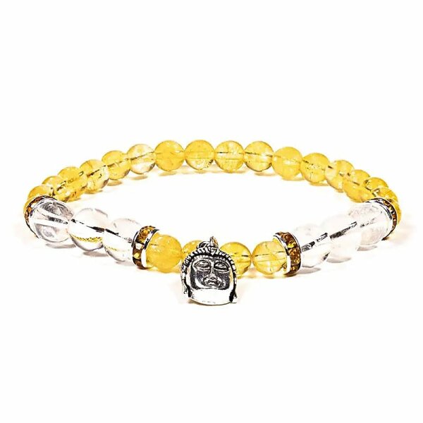Armband Citrin/Bergkristall mit Buddha -- 6-8 mm