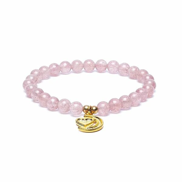 Armband elastisch  Erdbeerquarz mit Herz/Mond-Anhänger -- 6mm