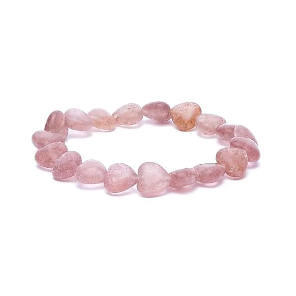 Armband Erdbeerquarz elastisch Herzen -- 10mm