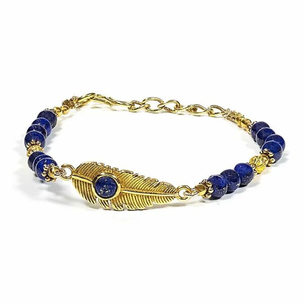 Armband Feder mit Lapislazuli-- ±6.5cm