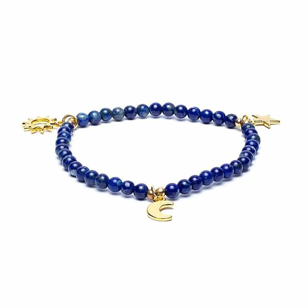 Armband Lapis elastisch mit Stern/Mond/Sonne Anhängern -- 4mm