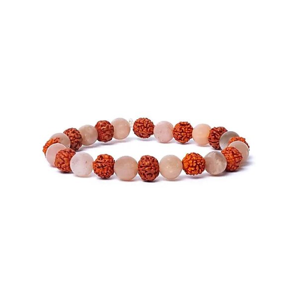 Armband Rudraksha/ Pfirsich Mondstein AA Qualität elastisch -- 0,8 cm