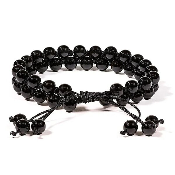Armband schwarzer Achat doppelreihig verstellbar -- 0.6 cm