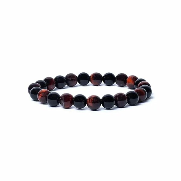 Armband schwarzer Onyx/ rotes Tigerauge AA Qualität elastisch -- 0,8 cm