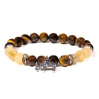 Armband Tigerauge/Rutilquarz mit Elefant -- 8 mm