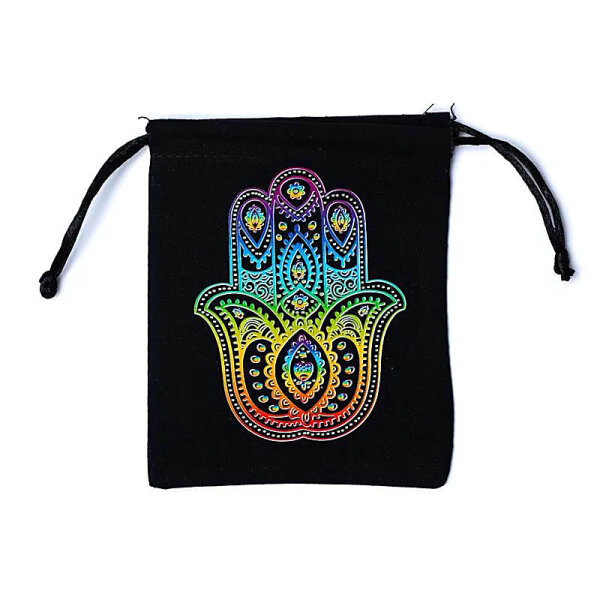 Baumwollbeutel Khamsa schwarz -- 12x10,5cm