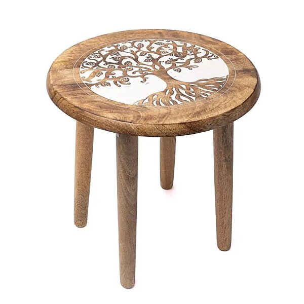 Beistelltischchen Lebensbaum Druck Mango Holz -- 30x30x31 cm