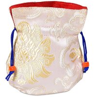 Brokat Beutel weiss mit rotem Futter -- 10X14 cm