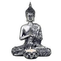 Buddha mit Kerzenhalter silberfarben -- 326 g; 20.5 cm