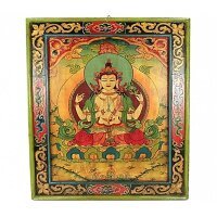 Chenrezig handbemalte Thangka Holztafel -- 66x52 cm