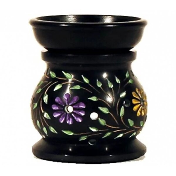 Duftlampe Flowers schwarzer Speckstein -- 10x8 cm