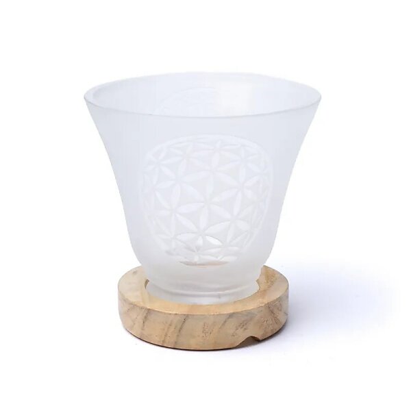 Edelsteinlampe Blume des Lebens mit Kabel und LED -- 12x12cm