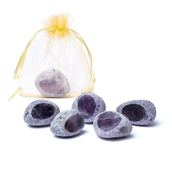 Emma Egg Edelstein Amethyst im Organzabeutel -- ±2.5-3.5cm; ±25g