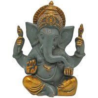 Ganesh grau mit goldfarbigem Finishing -- 1240 g; 14 cm