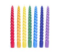 Gedrehte Tafelkerze duftlos Chakra SET mit 7 -- 23cm