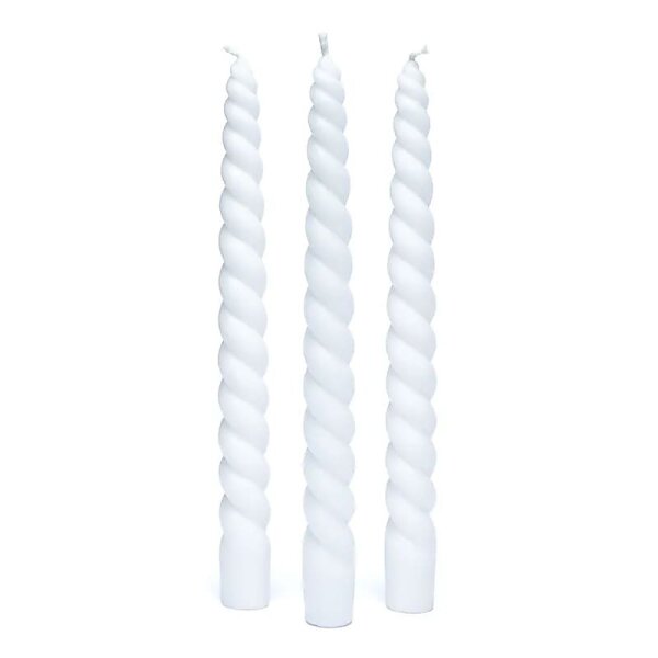 Gedrehte Tafelkerze weiß duftlos -- 23cm