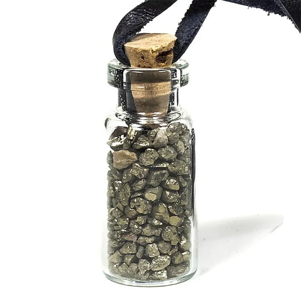 Geschenkflasche aus Glas mit Schnur Pyrit -- 3.6cm