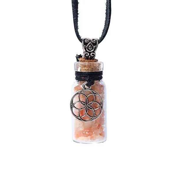 Geschenkflasche aus Glas und Kordel mit Sonnenstein und Lebenssamen -- 3,6cm