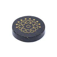 Gravierte Mineralscheibe schwarzer Turmalin Lotus --...