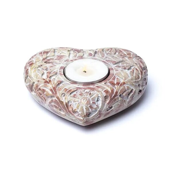 Kerzen-&Räucherstäbchenhalter Herz Speckstein natur -- 9x11cm