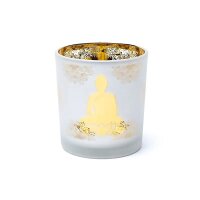 Kerzenhalter gefrosted/metallic Buddha -- 7,3x8 cm