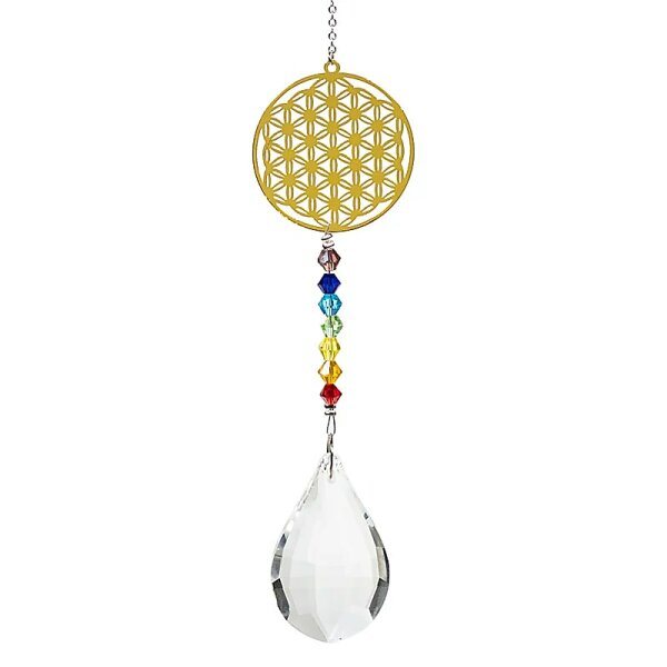 Kristalltropfen mit Chakrakette Blume des Lebens -- 29 cm