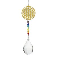 Kristalltropfen mit Chakrakette Blume des Lebens -- 29 cm