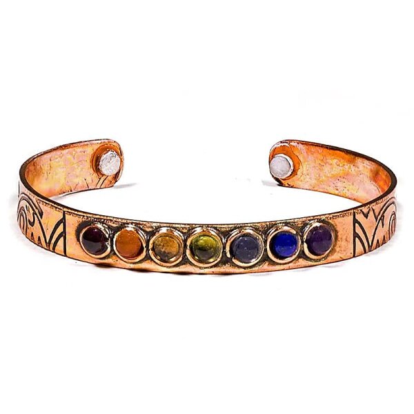 Kupferarmband mit 7 Chakramineralien magnetisch -- ±6.5cm