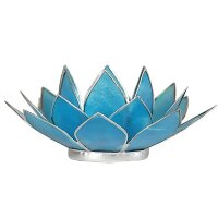 Lotus Teelichthalter blau 5. Chakra silberfarbig -- 13.5 cm