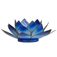 Lotus Teelichthalter blau goldfarbig -- 13.5 cm