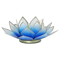 Lotus Teelichthalter blau/weiß goldfarbig -- 13.5 cm