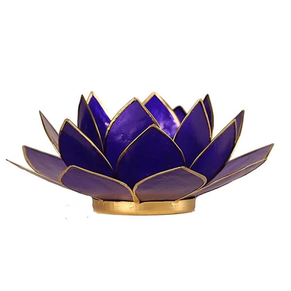 Lotus Teelichthalter indigo 6. Chakra goldfarbig -- 13.5 cm