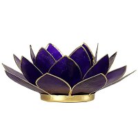 Lotus Teelichthalter violett 7. Chakra goldfarbig -- 13.5 cm