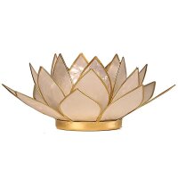 Lotus Teelichthalter weiß goldfarbig -- 13.5 cm