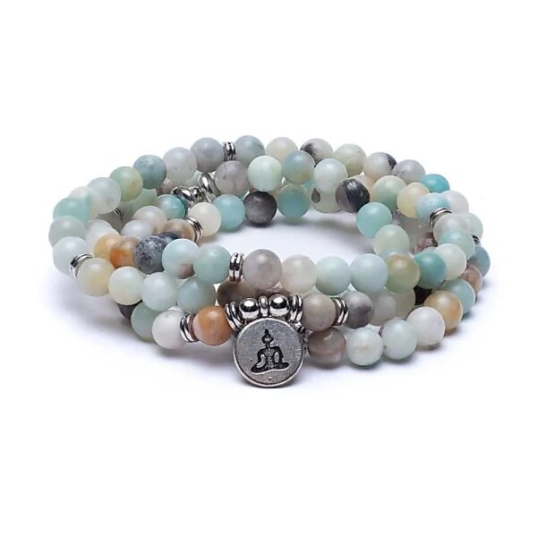 Mala Amazonit - elastisch - mit Buddha -- 0.8 cm