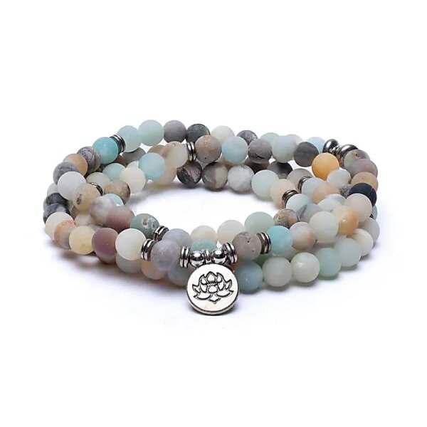 Mala Amazonit elastisch mit Lotus -- 0.8 cm