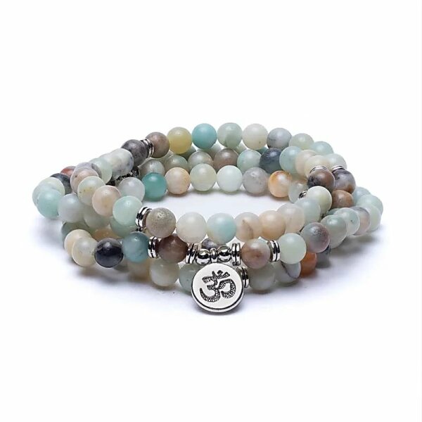 Mala Amazonit elastisch mit OM -- 0.8 cm