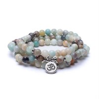 Mala Amazonit elastisch mit OM -- 0.8 cm