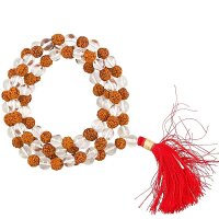Mala Bergkristall/Rudraksha AA-Qualität + Tasche --...
